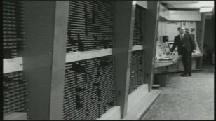 "Black and white photo of the TX-2 computer memory-bank hardware used in early SIMD-related architecture history."